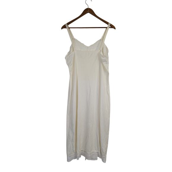 Vtg Wonder Maid Slip Dress Womens Medium White Lace Slinky Sleek Midi Coquette - Picture 6 of 9
